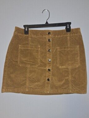 Mudd Flex Stretch Button-Front Corduroy Mini Skirt in Camel